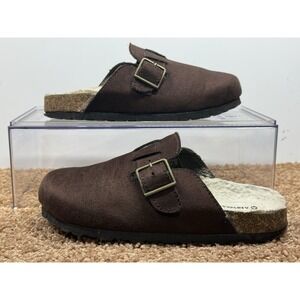 Airwalk Sandals Womens 6.5 Clogs Mules Flats Suede Buckle Brown Shoes Slip Ons